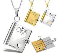 For Daughter-My Incredible Daughters Book Necklace,To My Daughter from Mom and Dad Personalized Book Necklace Openable Multi Layer Book Jewelry with 6 Pages of Engraved Information (B-Silver)
