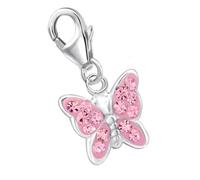 For Dich Pink Crystal Butterfly Charm Pendant 925 Real Silver Girls Children Ladies Gift Idea, Cubic Zirconia, Crystal