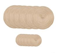 For Dining Table Placemats & Coasters 12Pcs Round Cotton Blend Set, 30CM & 11CM Mats for Elegant Home Decor (Brown)