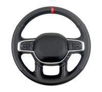 For Dodge For RAM 1500 2019-2023 Hand Sewing Black Carbon Fiber Leather Car Steering Wheel Cover(Red)
