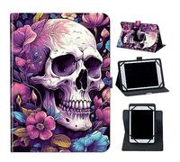 for Dragon Touch Notepad 102 10 Inch Tablet Case,Mxfdegf 360 Degree Rotating Stand and Magnetic Closure Case for Blackview Tab 8/8E/Teclast P20hd/M40 10 Inch/AAUB P30,Skull Red Flowers
