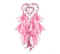 For Dream Catcher Pendant with Heart Shape and Feather Embellishments, Artisan Crafted to Add Enchanting Touch to Bedroom and Living Area Decor (Light red)