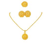 For Dubai Necklace Pendants Earrings Ring 3pcs Set Gold Color Women Traditional Jewelry African Bridal Sets Wedding Party
