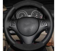 For E90 320i 325i 330i 335i E87 120i 130i 120d Hand Stitched Car Steering Wheel Cover Black Genuine Leather Suede Auto Accessories Styling(1-Black)