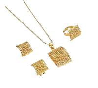 For Ethiopian Necklace Pendants Earrings Ring 3pcs Set Gold Color Women Traditional Jewelry African Bridal Sets Wedding Party