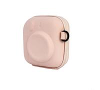 For EVA Hard Camera Storage Bag for Instax 12/11/9/8/7+, Sturdy PU Shell Case with Shoulder Strap, Compact Protective Carry Box for Travel, White(light pink)