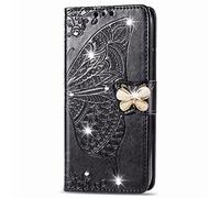 for Fairphone 5 Case, 3D Sparkly Gems Bling Glitter Butterfly Shockproof Flip Case Stand PU Leather Book Wallet Phone Cases Card Slots Magnetic TPU Bumper Cover for Fairphone 5 black