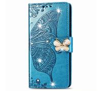 for Fairphone 5 Case, 3D Sparkly Gems Bling Glitter Butterfly Shockproof Flip Case Stand PU Leather Book Wallet Phone Cases Card Slots Magnetic TPU Bumper Cover for Fairphone 5 blue