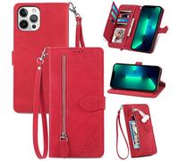 for Fairphone 5 Case, Fairphone 5 Zipper Phone Cover Premium Leather Shockproof Wallet Book Folio Flip Stand Feature Cover, Magnetic with Card Slots Holder for Fairphone 5 red