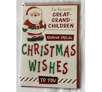 For Fantastic Great-Grandchildren Sending Special Christmas Wishes To You Christmas Card Cute Santa/Red+Green Words(PH46363A)