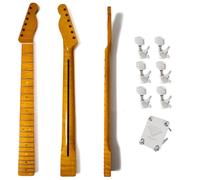 For Fender Telecaster Guitar Neck Upgrade Kit - Premium Maple Neck 21 Frets, with Chrome Tuners, Neck Plate, Bright Yellow High Gloss Finish, Heel Truss Rod