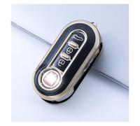 For Fiat Ducato 500 500L Panda Grande Punto Lancia Musa 3 Buttons TPU Gold Edge Car Flip Key Case Cover Accessories(Black)