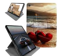 for Fire 7 case 2019 2017 Release 9th 7th Generation 7" Tablet Case-360 Rotating Stand Folding Protective Cover with Auto Sleep/Wake,Two Red Hearts On The Beach
