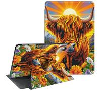 for Fire 7 Tablet Case 5th/7th/9th Generation 2015/2017/2019 Release 360 Degree Rotating Stand Protective Smart Cover with Auto Wake Sleep Tablet Case - Sunset Cow Sunflower
