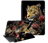 for Fire 7 Tablet Case 9th/7th/5th Generation 2019/2017/2015 Release 360 Degree Rotating Stand Protective Smart Cover with Auto Wake Sleep Tablet Case - Leopard Red Rose Flowers