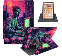 for Fire HD 10 Tablet (9th/7th/5th Generation, 2019/2017/2015 Release), 360° Rotating PU Leather Stand Cover with Auto Sleep/Wake, Multi-Angle Viewing, Zombie Gamer