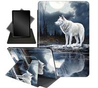 for Fire HD 10 Tablet Case 11th Generation 2021 and Amazon Fire HD10 Plus Case 10.1", 360 Degree Rotating Stand Smart Protective Case,for Fire HD 10 2021 Tablet,White Wolf Under The Moon