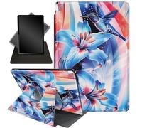 for Fire HD 10 Tablet Case 11th Generation 2021 and Amazon Fire HD10 Plus Case 10.1", 360 Degree Rotating Stand Smart Protective Case,for Fire HD 10 2021 Tablet,Blue Lily Hummingbird