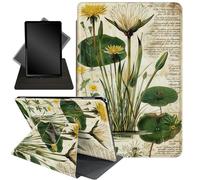 for Fire HD 10 Tablet Case 11th Generation 2021 and Amazon Fire HD10 Plus Case 10.1", 360 Degree Rotating Stand Smart Protective Case,for Fire HD 10 2021 Tablet,Retro Water Lily Plant