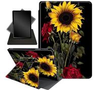 for Fire HD 10 Tablet Case 11th Generation 2021 and Amazon Fire HD10 Plus Case 10.1", 360 Degree Rotating Stand Smart Protective Case,for Fire HD 10 2021 Tablet,Sunflower Roses Flowers