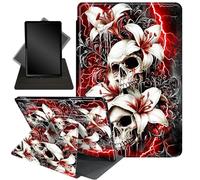 for Fire HD 10 Tablet Case 11th Generation 2021 and Amazon Fire HD10 Plus Case 10.1", 360 Degree Rotating Stand Smart Protective Case,for Fire HD 10 2021 Tablet,Skulls and Lily Flowers