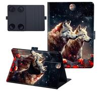 for Fire HD 8 & 8 Plus Case 14th/12th/10th Generation 8 inch 2014/2022/2020 Lightweight 360 Degree Rotating PU Leather Cover with Multi-Angle Viewing Stand Tablet Case - Red Flower Wolf Moon