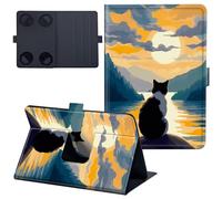 for Fire HD 8 & 8 Plus Case 14th/12th/10th Generation 8 inch 2014/2022/2020 Lightweight 360 Degree Rotating PU Leather Cover with Multi-Angle Viewing Stand Tablet Case - Cat in The Sunset