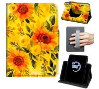 for Fire HD 8 & 8 Plus Tablet Case 12th/10th Generation 2024/2022/2020 360 Rotating Degree Stand Auto Wake/Sleep Protective Cover with Hand Strap & Magnetic Clasp - Watercolor Yellow Sunflower Flowers