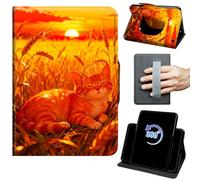 for Fire HD 8 & 8 Plus Tablet Case 12th/10th Generation 2024/2022/2020 Release 360 Rotating Degree Stand Auto Wake/Sleep Protective Cover with Hand Strap & Magnetic Clasp - Orange Cat at Sunset
