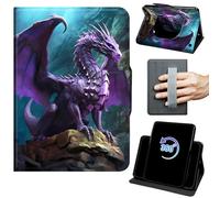 for Fire HD 8 & 8 Plus Tablet Case 12th/10th Generation 2024/2022/2020 Release 360 Rotating Degree Stand Auto Wake/Sleep Protective Cover with Hand Strap & Magnetic Clasp - Purple Cute Dragon