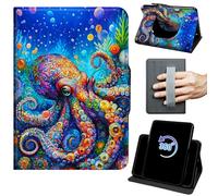 for Fire HD 8 & 8 Plus Tablet Case 12th/10th Generation 2024/2022/2020 Release 360 Rotating Degree Stand Auto Wake/Sleep Protective Cover with Hand Strap & Magnetic Clasp - Colorful Octopus