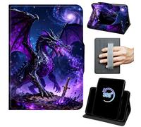 for Fire HD 8 & 8 Plus Tablet Case 12th/10th Generation 2024/2022/2020 Release 360 Rotating Degree Stand Auto Wake/Sleep Protective Cover with Hand Strap & Magnetic Clasp - Purple Dragon and Galaxy