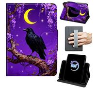 for Fire HD 8 & 8 Plus Tablet Case 12th/10th Generation 2024/2022/2020 Release 360 Rotating Degree Stand Auto Wake/Sleep Protective Cover with Hand Strap & Magnetic Clasp - Crow and Moon Flowers
