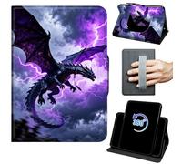 for Fire HD 8 & 8 Plus Tablet Case 12th/10th Generation 2024/2022/2020 Release 360 Rotating Degree Stand Auto Wake/Sleep Protective Cover with Hand Strap & Magnetic Clasp - Purple Dragon Flying