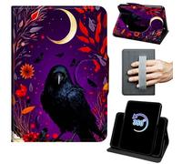 for Fire HD 8 & 8 Plus Tablet Case 12th/10th Generation 2024/2022/2020 Release 360 Rotating Degree Stand Auto Wake/Sleep Protective Cover with Hand Strap & Magnetic Clasp - Crow Moon Leaves