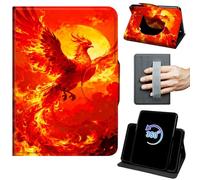 for Fire HD 8 & 8 Plus Tablet Case 12th/10th Generation 2024/2022/2020 Release 360 Rotating Degree Stand Auto Wake/Sleep Protective Cover with Hand Strap & Magnetic Clasp - Red Phoenix at Sunset
