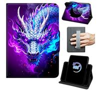 for Fire HD 8 & 8 Plus Tablet Case 12th/10th Generation 2024/2022/2020 Release 360 Rotating Degree Stand Auto Wake/Sleep Protective Cover with Hand Strap & Magnetic Clasp - Blue and Purple Dragon