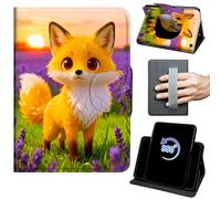 for Fire HD 8 & 8 Plus Tablet Case 12th/10th Generation 2024/2022/2020 Release 360 Rotating Degree Stand Auto Wake/Sleep Protective Cover with Hand Strap & Magnetic Clasp - Cute Orange Fox at Sunset