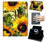 for Fire HD 8 & 8 Plus Tablet Case 12th/10th Generation 2024/2022/2020 Release 360 Rotating Degree Stand Auto Wake/Sleep Protective Cover with Hand Strap & Magnetic Clasp - Yellow Sunflower