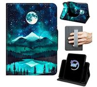 for Fire HD 8 & 8 Plus Tablet Case 12th/10th Generation 2024/2022/2020 Release 360 Rotating Degree Stand Auto Wake/Sleep Protective Cover with Hand Strap & Magnetic Clasp - Mountains Forest Moon