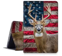 for Fire HD 8 Tablet Case (12th/10th Generation,2024/2022/2020 Release),Hybrid Slim Multi-Angle Stand Cover w/Auto Wake/Sleep for Amazon Fire Hd 8 Plus 12th/10th Gen-Deer Buck American Flag Art