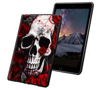 for Fire HD 8 Tablet Case 8th/7th Generation 8 inch 2018/2017 Release Slim Lightweight Soft TPU Silicone Non-Slip Shock Proof Protective Black Tablet Cover - Skull Roses Flower