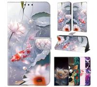 for Flip Case for iPhone 16 Wallet Case PU Leather Folio Cover, Phone Case Soft Silicone Bumper with Card Holder Kickstand Holster for iPhone 16,Koi carp