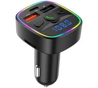 for fm Transmitter Car Charger with Wireless 5.3, Dual USB Fast Charging, HiFi Bass Sound, LED Display, Noise Cancelling for MP3 Player, 87.5-108MHz, Black