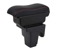 For Focus 3 Mk3 2011-2019 Car Armrest Box Double Layer Console Center Large Storage Box 3 USB Charging Port Multifunctional Storage Box(Red Stitching)