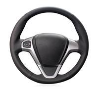 For Ford For EcoSport 2014-2017 For Fiesta 2008-2017 DIY Hand-stitched Black Genuine Leather Car Steering Wheel Cover Auto Accessories Styling(5-Yellow)
