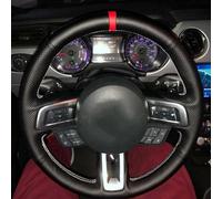 For Ford For Mustang 2015 2016 2017 2018 2019 2020 Hand-Stitched Soft Black Genuine Leather Car Steering Wheel Cover(Red Blue Thread)