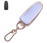 for Ford Key fob Cover with Keychain,White Soft TPU Protection Key Case Shell,5 Buttons for Ford C-Max Edge Escape Expedition Explorer Flex Focus Taurus Lincoln MKS MKT MKX Navigator Key (for Ford A)