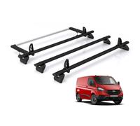 For Ford Transit Custom 2013-2023 Roof Rack Rhino Kamm Black 3 Bar + Roller | Only fits H2 High Roof Height with Barn Doors, 3x Aluminium Roof Bars With Ladder Roller [TB3HBA/BR34]