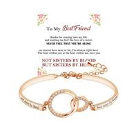 For Friend - Not Sisters by Blood But Sisters by Heart Bracelet for Soul Sister, Personalized Interlocking Circle Bracelet, Adjustable Gold Friendship Jewelry Gift for Women (Gold)